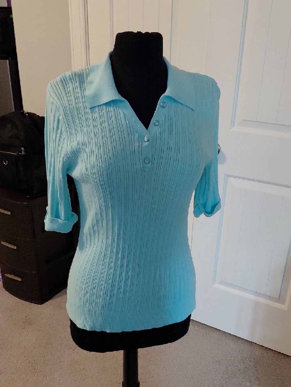 croft & barrow Mint Ribbed V-Neck Polo Sweater